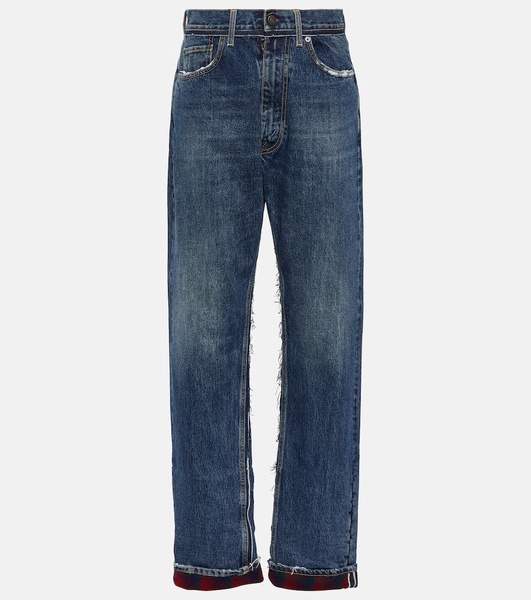 Checked-detail straight jeans