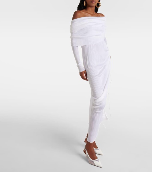 Off-shoulder ruched maxi dress