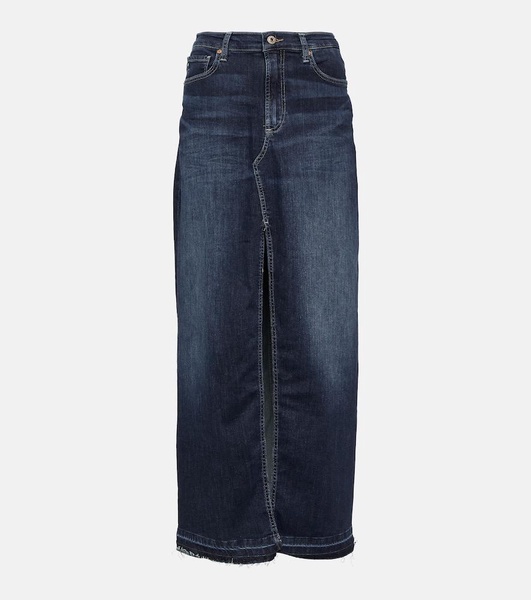 High-rise denim maxi skirt