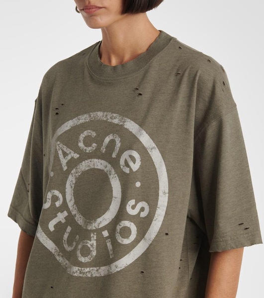 Distressed logo cotton-blend T-shirt