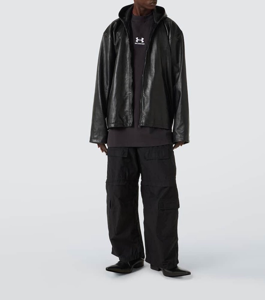 Hooded leather blouson