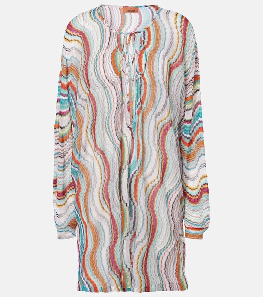Printed lamé beach cover-up