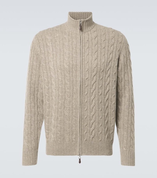 Cable-knit high-neck cashmere sweater