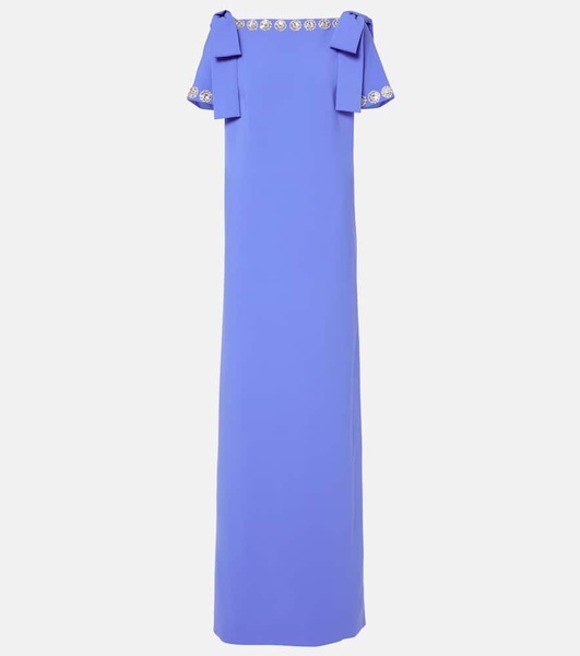 Embroidered bow-detail crêpe gown