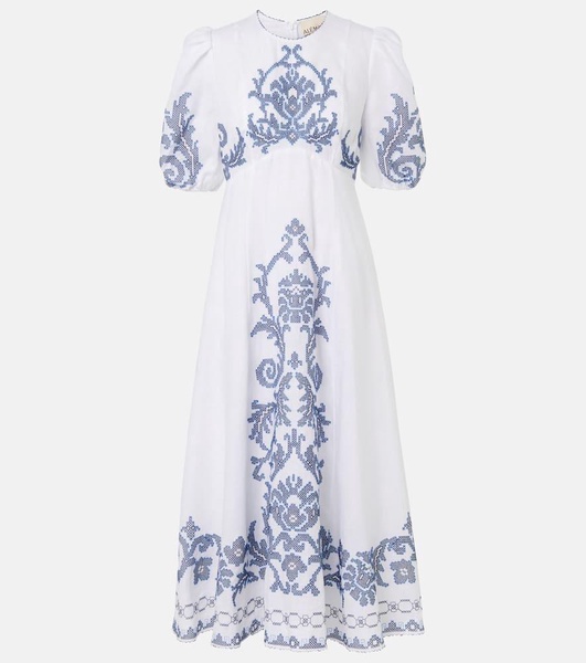 Hazel embroidered linen midi dress