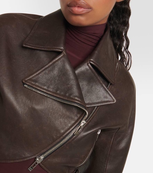 Cropped leather biker jacket