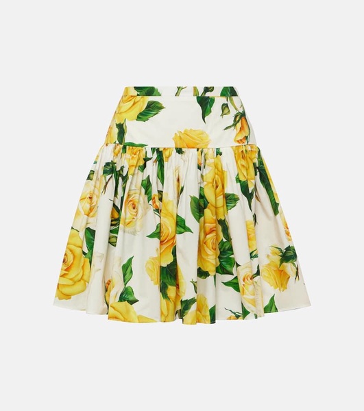 Floral pleated cotton poplin miniskirt