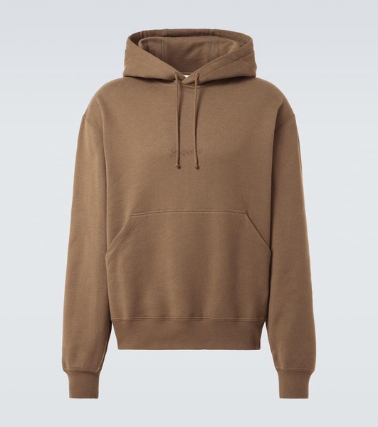 Logo embroidered cotton fleece hoodie