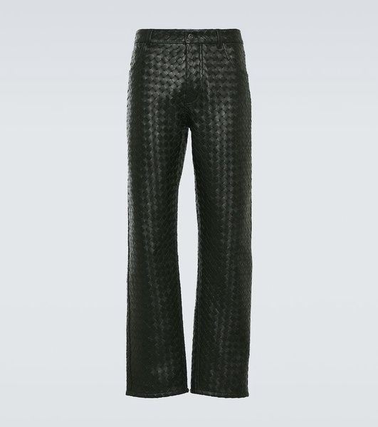 Intrecciato leather straight pants