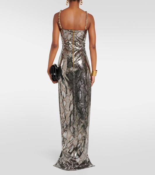 Chain-detail snake-print gown
