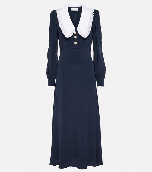 Collared silk-blend midi dress