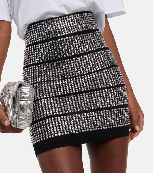 Crystal-embellished jersey miniskirt
