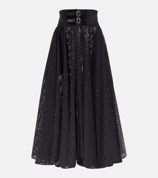 Cotton-blend midi skirt