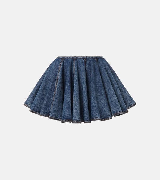 Pleated denim miniskirt