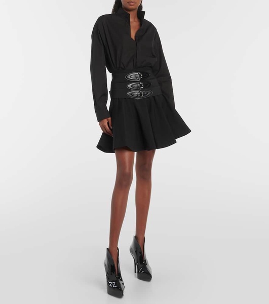 Belted wool miniskirt