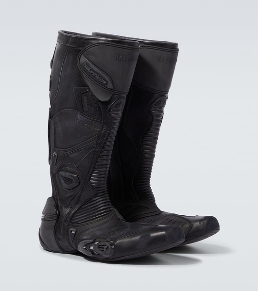 Biker embossed leather knee-high boots