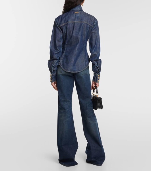 Tie-neck denim shirt