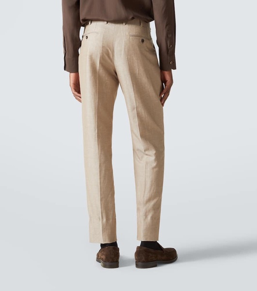 Double-breasted wool, linen, and silk suit