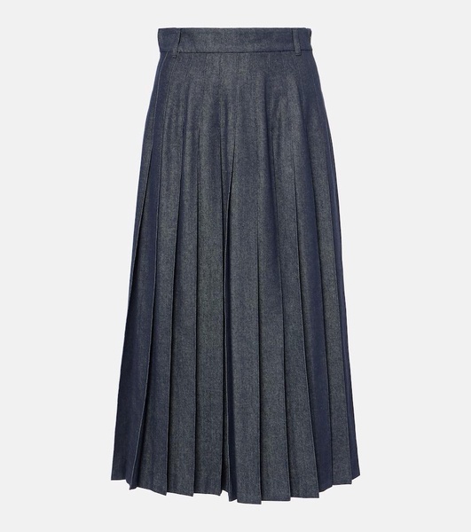 Vale pleated denim midi skirt