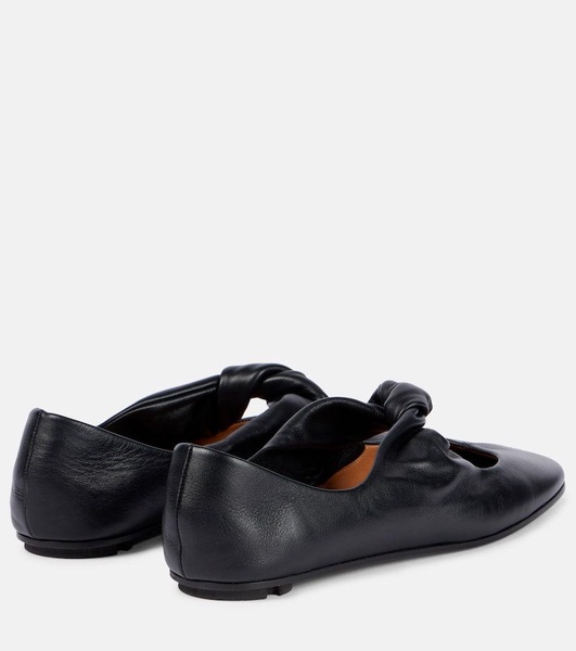 Bow-detail leather ballet flats