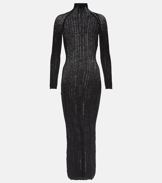Distressed wool-blend midi dress