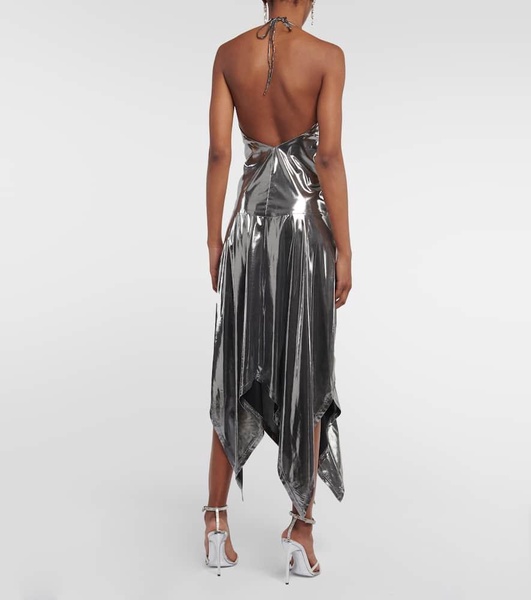 Halterneck metallic midi dress