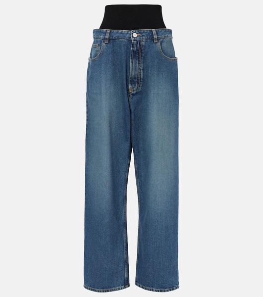 High-rise jersey-trimmed straight jeans