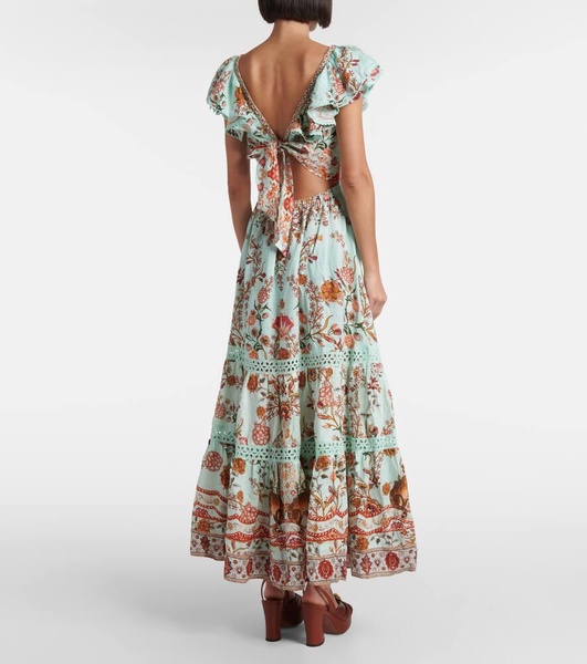 Floral tiered linen maxi dress
