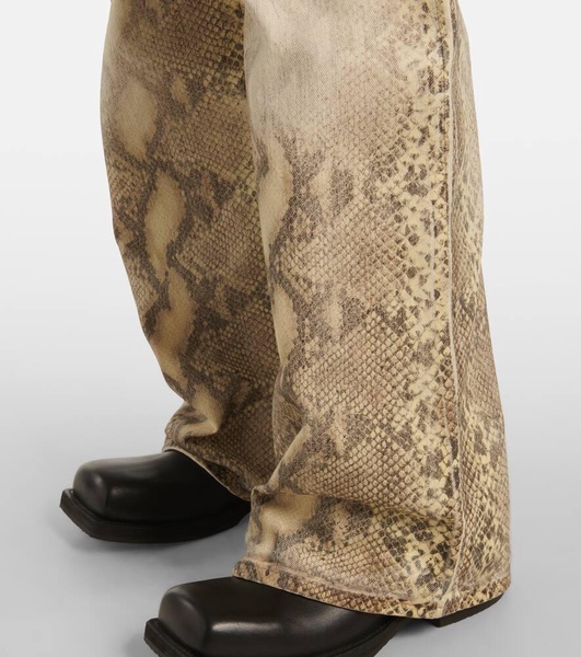 Snake-print mid-rise wide-leg jeans 