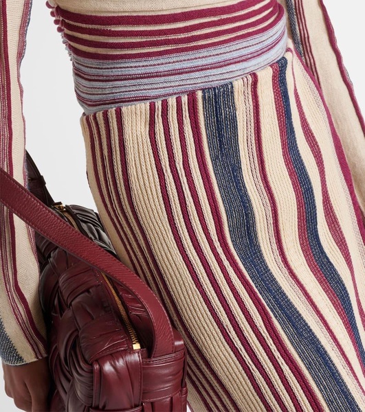 Striped linen and cotton midi skirt