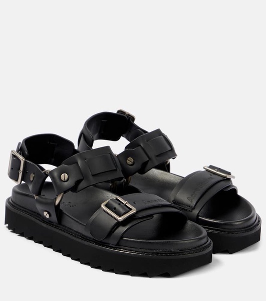 Debossed leather platform sandals
