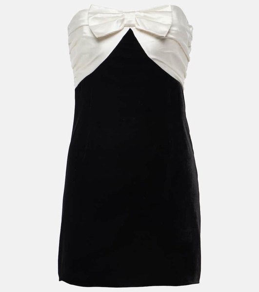 Bow-detail strapless velvet minidress