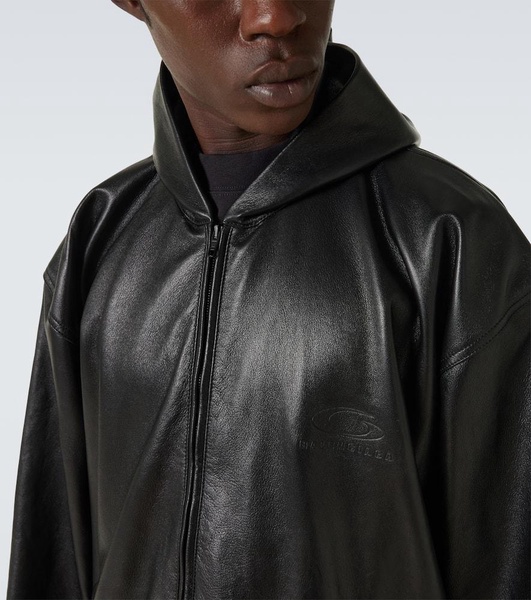 Hooded leather blouson