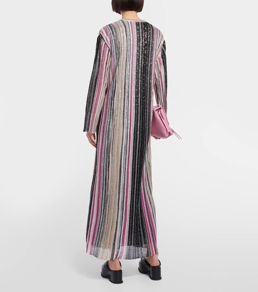 Striped sequin-embellished maxi dress