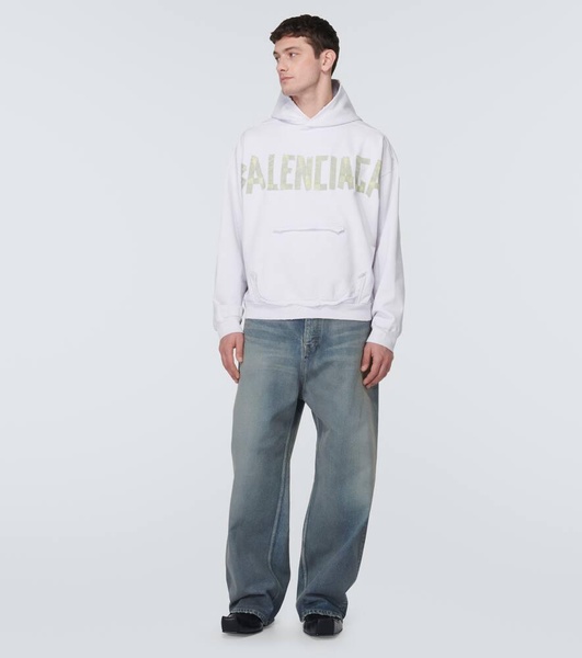 Tape Type Ripped Pocket Hoodie Large Fit in White