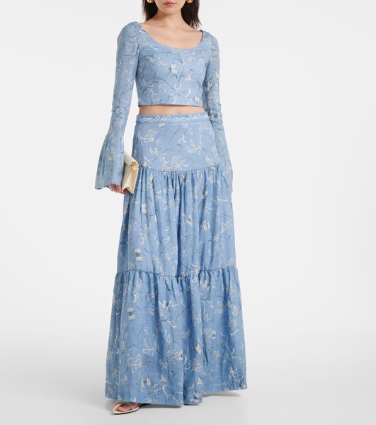 Limoncillo Lymanopoda floral linen crop top