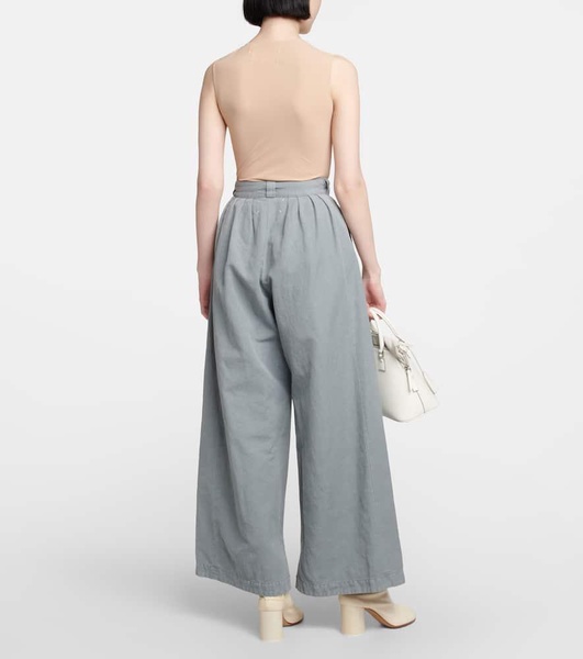 Wide-leg cotton and linen canvas pants