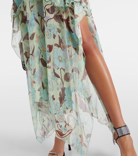 Tiered printed silk maxi dress
