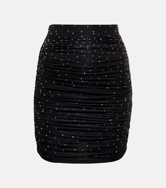 Crystal-embellished ruched miniskirt