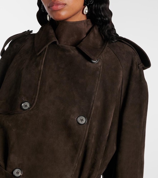 Double-breasted suede trench coat