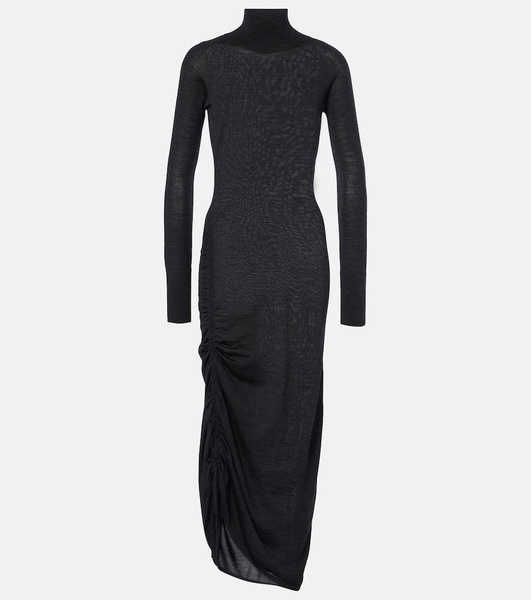 Draped wool turtleneck dress