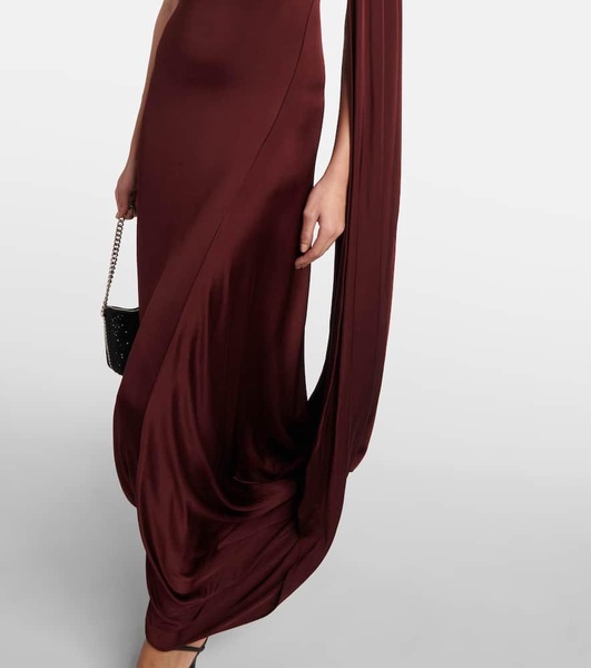 Caped one-shoulder satin gown
