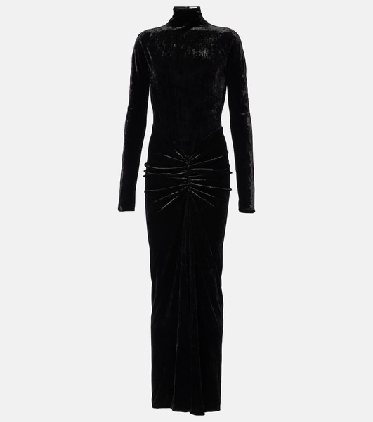 Ruched velvet midi dress