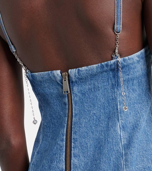 Crystal-embellished denim minidress