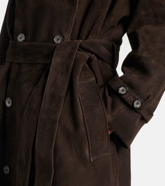 Double-breasted suede trench coat