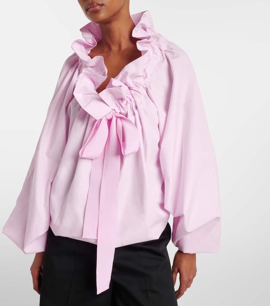 Iconic bow-detail ruffled cotton blouse