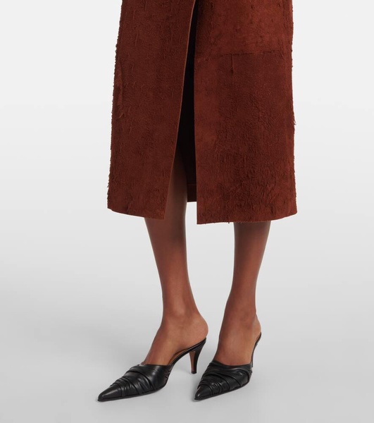 High-rise suede midi skirt