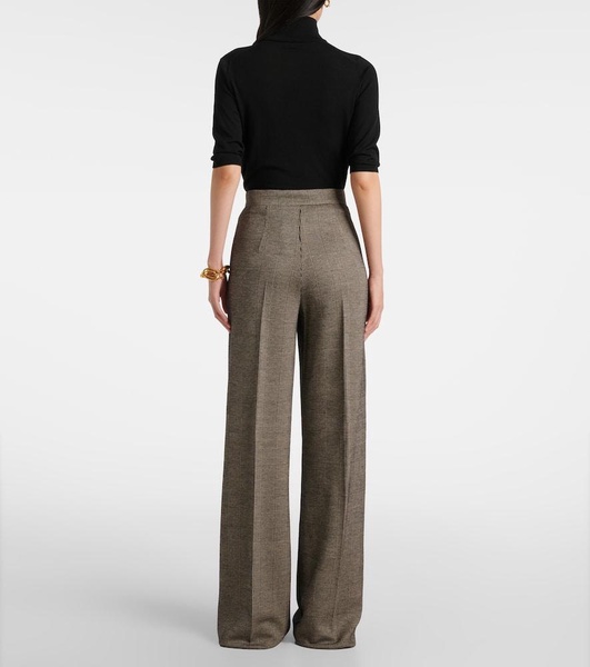 Cognac houndstooth wool-blend straight pants