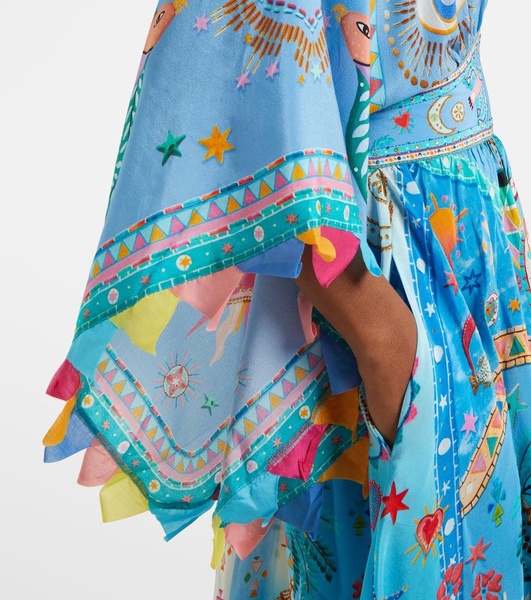 Embellished printed silk midi dress