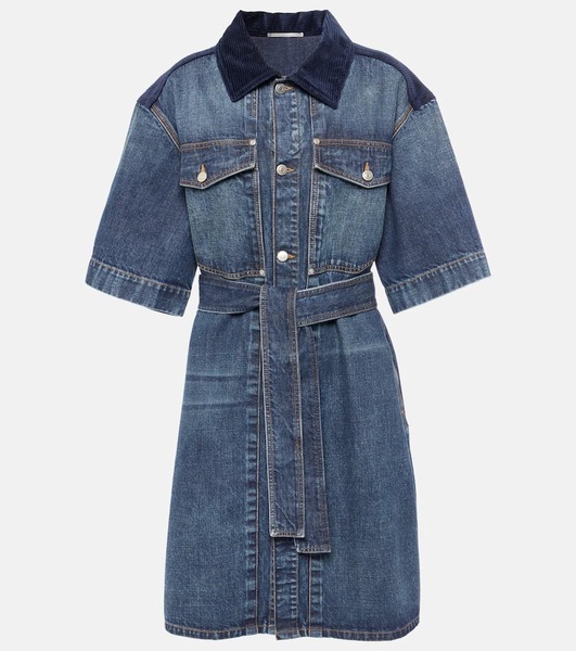 Corduroy-trimmed denim minidress